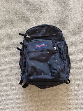 JanSport Black Backpack with Pink Bow Print - Like New